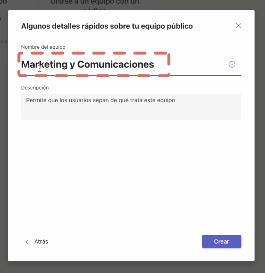 Pasos para crear un canal en Microsoft Teams